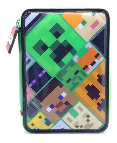 Imagen 2 de 7 de Cartuchera 2 Pisos Minecraft Pvc Con Utiles Lic Original