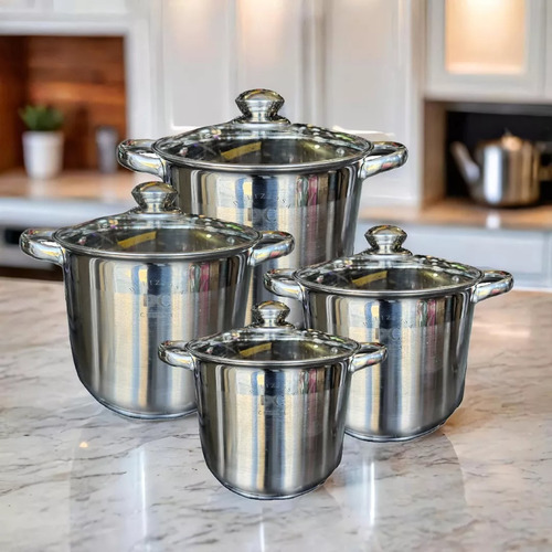 Juego De Ollas Deliziosa Cucina 8 Pzas Acero Inoxidable Plateado