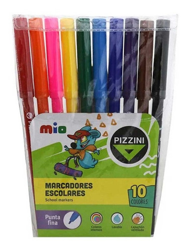 Marcadores Punta Fina Pizzini Mio X 10 Colores