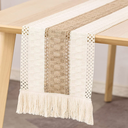 Camino De Mesa Boho Farmhouse, Borde Cosido, Hecho A Mano, C