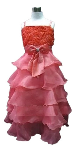 Vestido Infantil Festa Princesa Daminha Coral Longuete