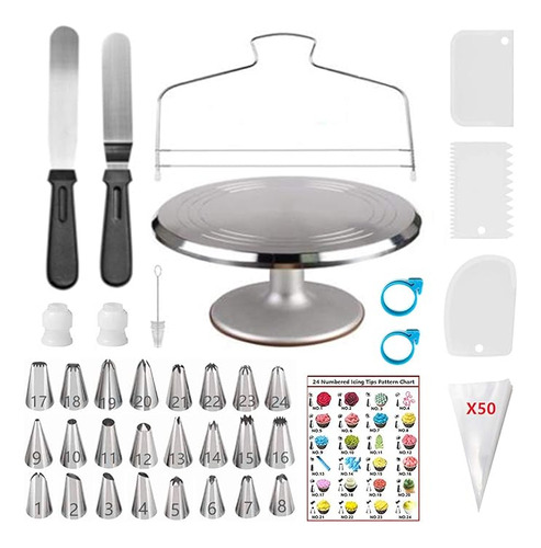 Kit Decoracion Pasteles 87 Piezas Con Plato Giratorio Aleaci