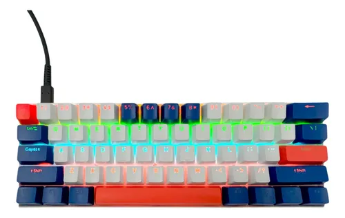 Teclado Mecánico 60% Color Azul Con Blanco Rgb- Switch Azul