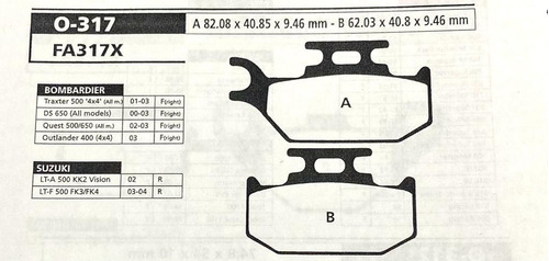 Pastilla De Freno Suzuki Atv Lt-a 500 Fk2 Ora Ourway