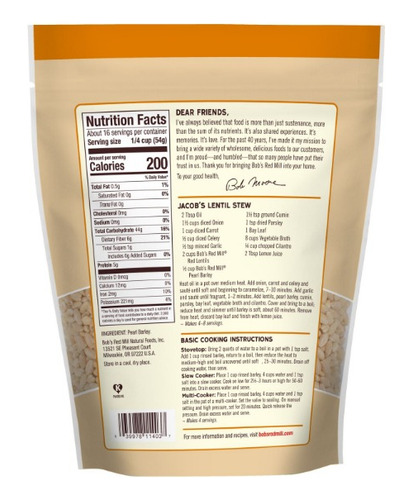 Bob's Red Mill Pearl Barley 850g Cebada En Perla Importada