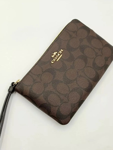 Wristlet Coach Grande Monedero Con Muñequera Original Marrón Oscuro Monogram