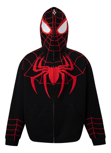 Spiderman Suéter Con Cremallera De Máscara Sudadera Negro