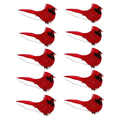 10pcs Aves Cardenales Artificiales De Navidad