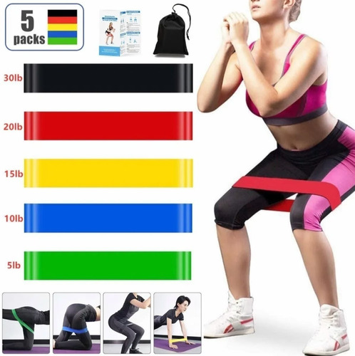 5 Pack De 5 Bandas Elásticas Loop Circulares Pilates Bolso