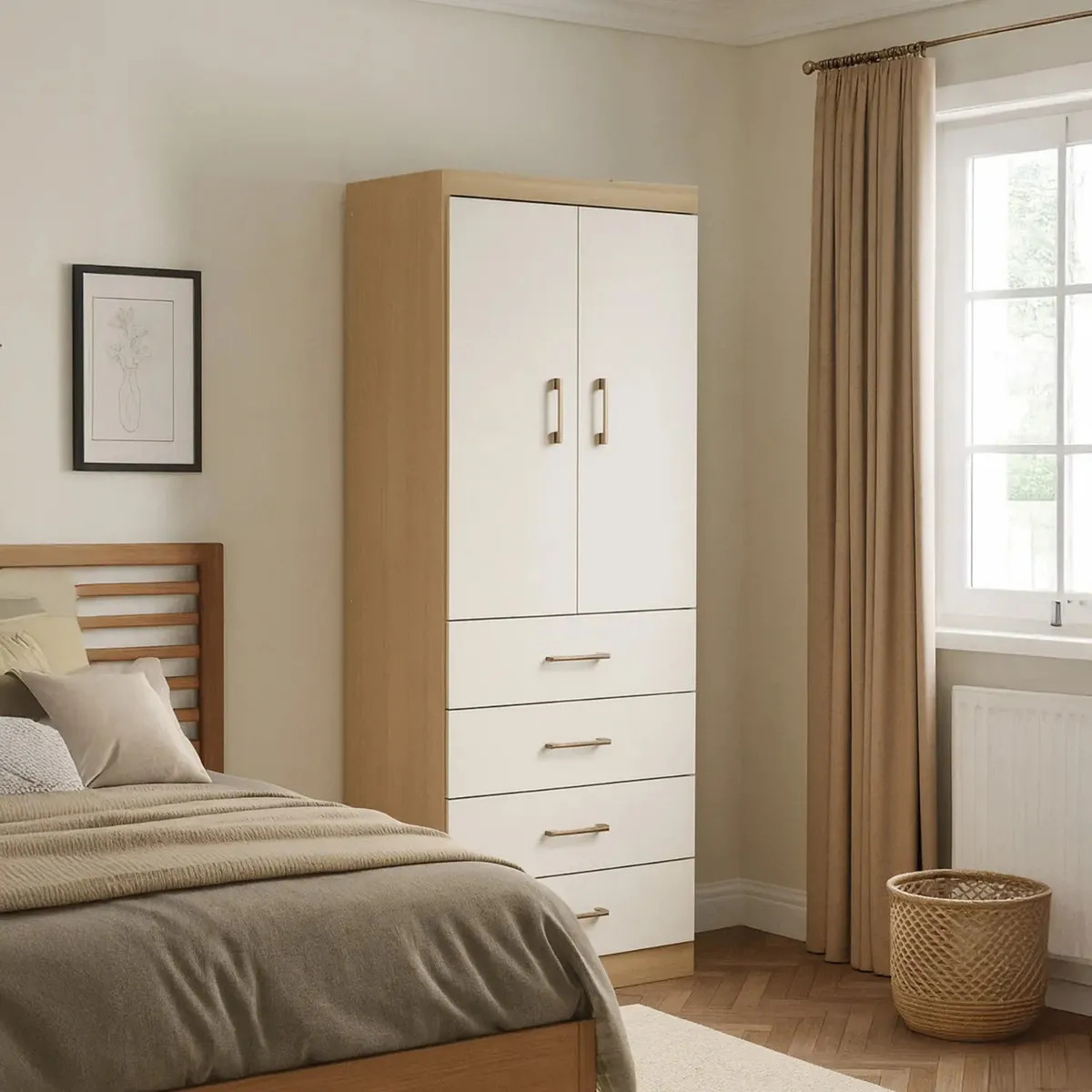 Clóset de 2 puertas 4 cajones 62x182x40 cm beige