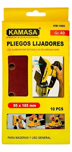 Set 10 Lijas Rectangular Con Velcro Madera Metal 95x185mm 