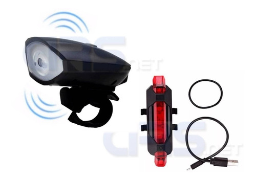 Kit Bike Lanterna Buzina + Sinalizador Traseiro Led Usb