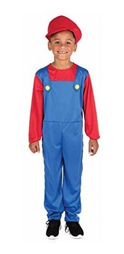 Disfraz Niño - Large Red & Blue Boys Plumber Mate Costume