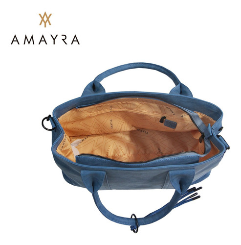 Cartera Bolso Mujer Amayra Tipo Tote Bag Cordones Con Nudo Celeste Modelo 1 Liso Níquel Negro