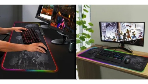 Imagen 2 de 6 de Mousepad Gamer Led Rgb Usb 80x30cm Pd-06 Mapa Mundial