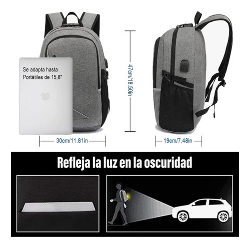Mochila Laptop 15.6 Antirrobo Impermeable, Usb Audífonos