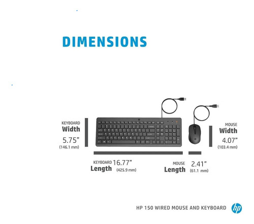 Kit Teclado E Mouse Com Fio Hp150 Usb-a Layout Br