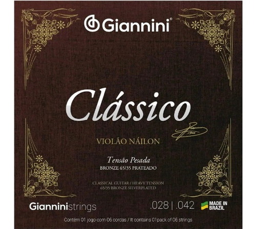 Encordoamento Violão Nylon Giannini Classico Tensão Alta