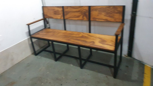 Imagen 2 de 4 de Banco Banqueta Sillon Industrial Hierro Madera 160x45 3 Cpos