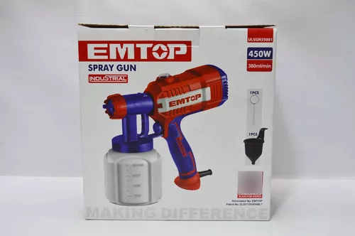 Pistola para pintar Airless 450W 800mL con taza medidora y limpieza para  boquilla Emtop ULSGN35001, Materiales De Construcción