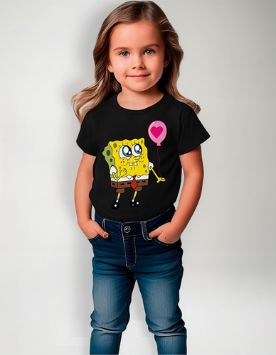 Polera Estampada 100% Algodon Niña Bob Esponja Globo