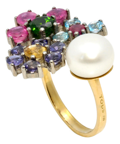 Anillo Tous Real Sisy Oro De 18k Perla Esmeralda Zafiros (Usado)