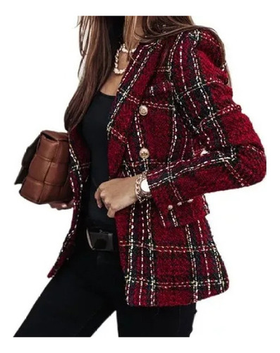 Cuadros De Manga Larga Para Mujer, Blazer, Tweed