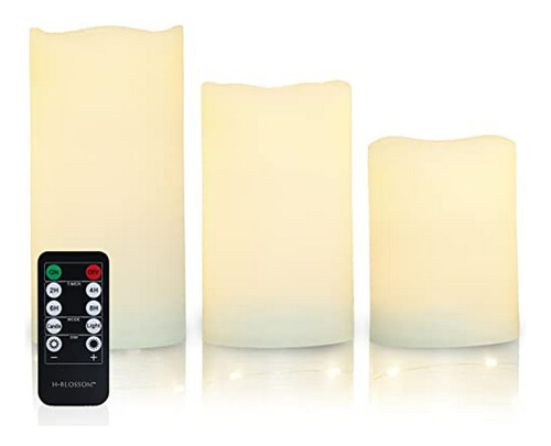Flameless Candles Battery Operated White Real Wax Pillar H-b