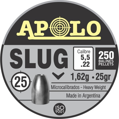 Balines Apolo Slug 5,5 X250 25 Grains Caza Aire Comprimido