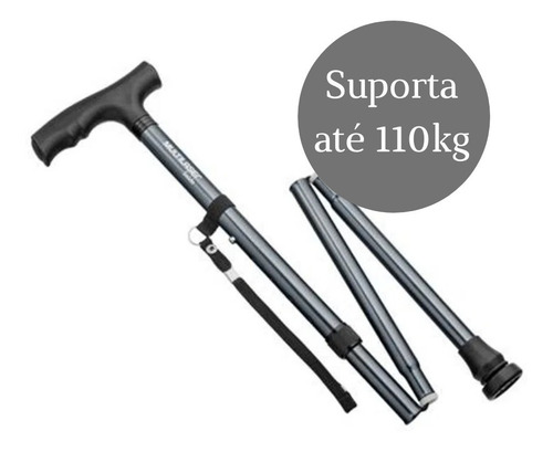 Imagem 2 de 6 de Bengala Altura Regulável Idoso 3 Pontos Apoio Dobrável 110kg