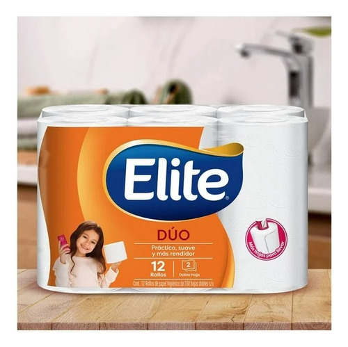 2 Pzs Papel Higiénico Elite Dúo 12 Rollos Con 350 Hojas Dobl