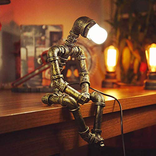 Adfd Creative Iron Robot Lámpara De Mesa Retro Robot Water P