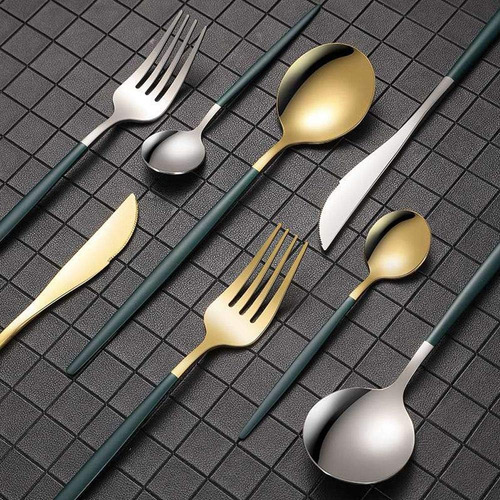Juego De Cubiertos De Plata Con Mango Verde, Juego De Cubier