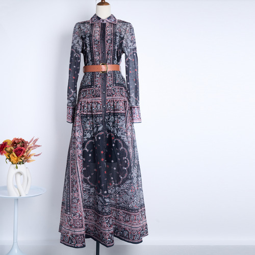 Vestido Feminino Elegante Com Estampa Retrô De Alta Qualidad