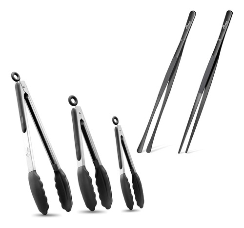 Pinzas De Silicona Y Pinzas De Cocina De Acero Inoxidable