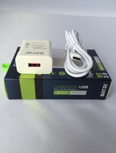 Cargador Rápido Usb Celular Quick Charge 2.0 Tipo C Batri