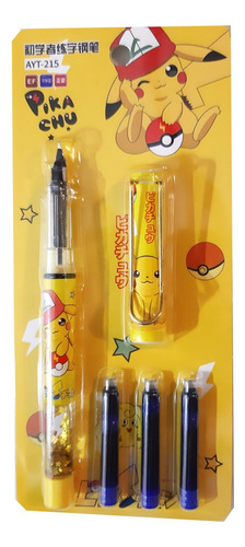 Pluma Fuente Pikachu + 3 Repuestos  Ideal Regalo