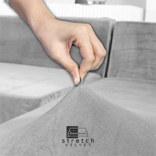 Funda Elastizada De Terciopelo Para Sillón 3 Cuerpos Gris Claro