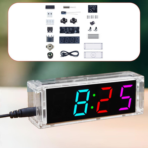 Kit De Relógio Digital Diy Smart 0603rgb Beads Diy Com Capa