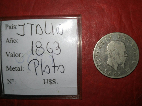 Moneda De * Italia * Plata - 2 Liras - Año 1863 Vic Emanuel