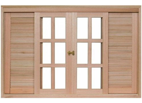 Janela De Madeira Veneziana De Correr 100x200cm Com Wt
