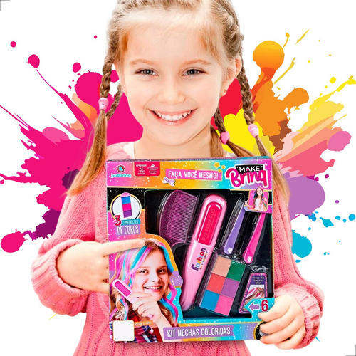 Mechas Coloridas Kit Menina Pinte Cabelo Make Infantil Linda