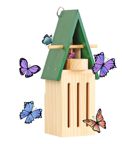 Casa De Mariposas Con Comedero, Refugio De Madera Para