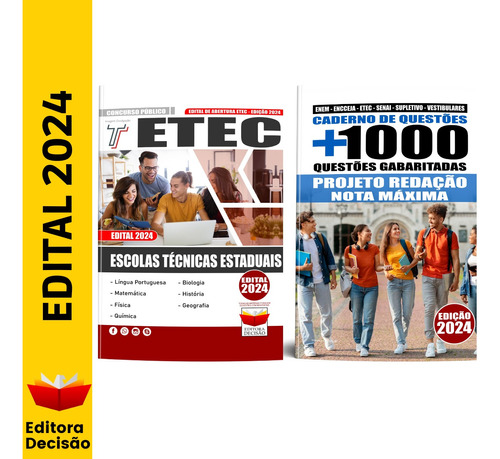 Etec Kit - Escolas Técnicas Estaduais - Apostila Completa + Caderno De Questões E Redação Atualizada