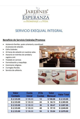 Bóveda Doble Más Servicio Exequial En Jardines De Esperanza, Guayaquil