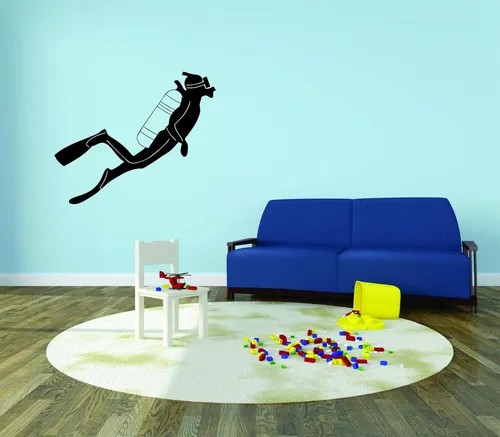 Vinilo Adhesivo Pared Scuba Diver Acuario De Agua Image...