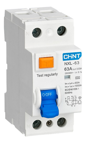 Disyuntor Diferencial Bipolar Chint 30ma 6ka 2x63a Clase Ac