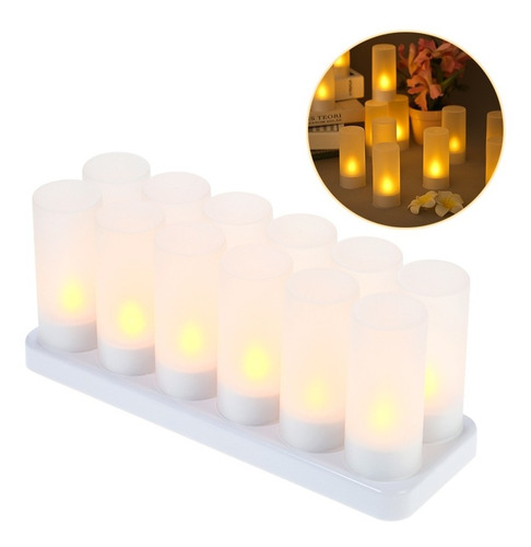 Juego De Velas Recargables Led Parpadeantes Sin Llama, 12 Pz