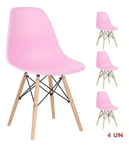 Jogo 4 Cadeiras Charle Eames Wood Eiffel Sala Cozinha Cor da estrutura da cadeira Rosa