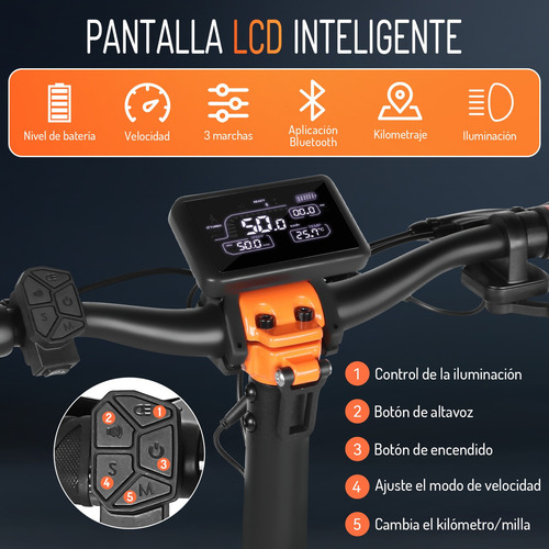Honeywhale Scooter Eléctrico Patín T8a Motor De 950w Velocidad Máxima 55km/h Batería 15ah Autonomía 50km Honey Whale Color Negro Con Naranja